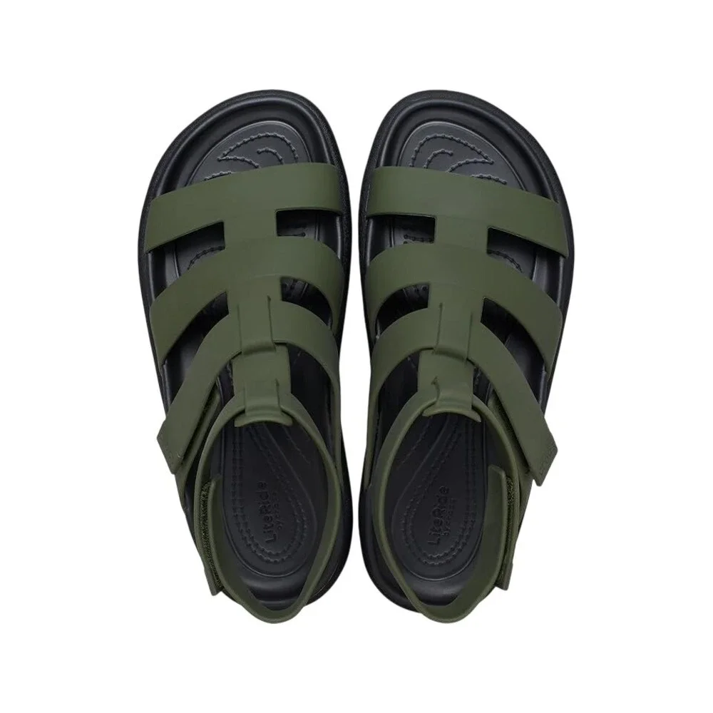 Crocs Brooklyn Luxe Gladiator Sandals Dark Olive Black Platform 209557-30Q SZ 4